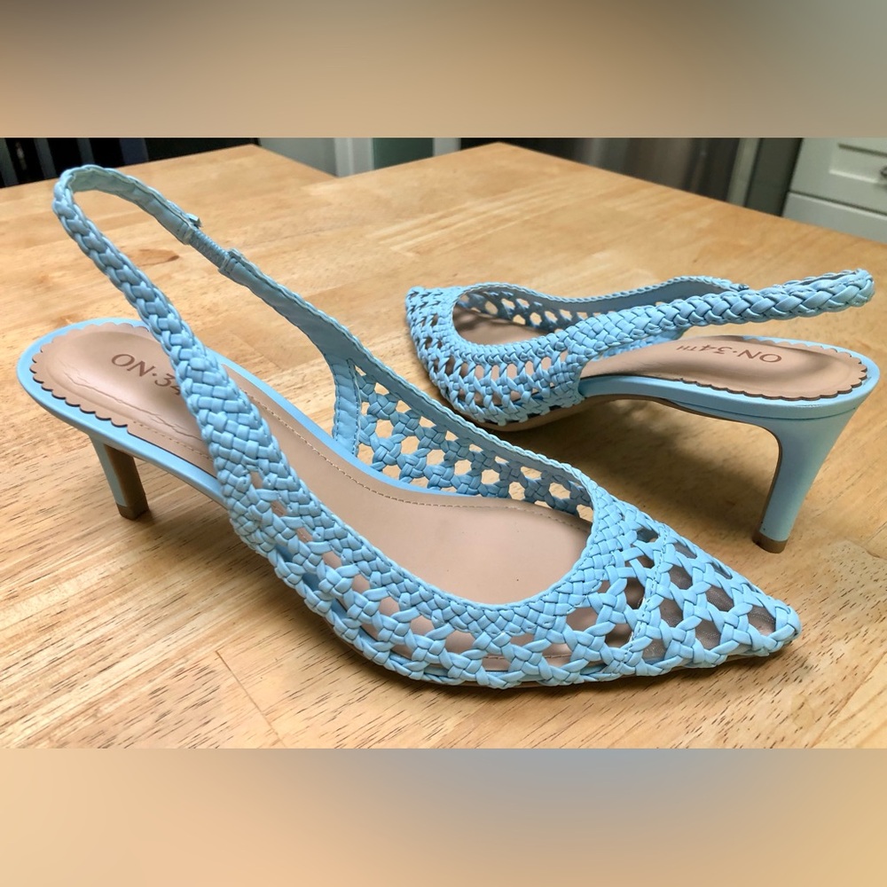 Braided Slingback Heels in Light Blue